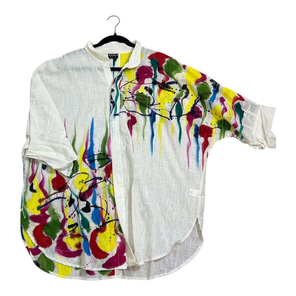 Dilemma New York‎ Shirt Watercolor Art Lagenlook Abstract Tunic OS Cotton